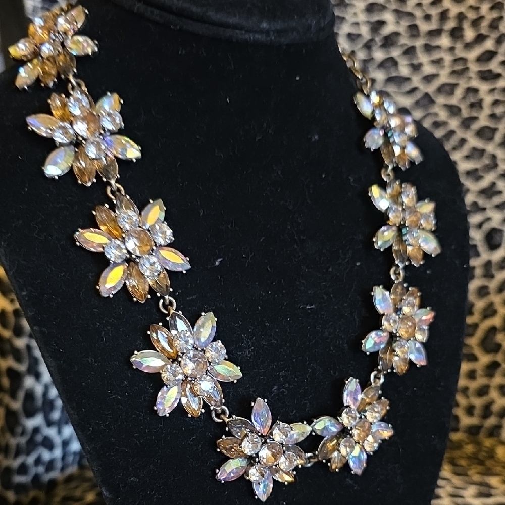 BaubleBar Silver Floral Necklace with Crystals